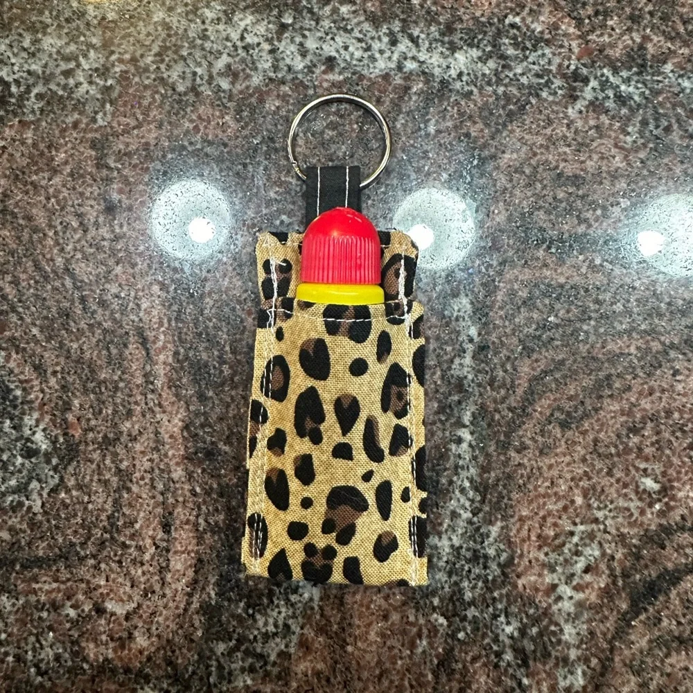 Handmade lip balm holder keychain- cheetah/leopard print